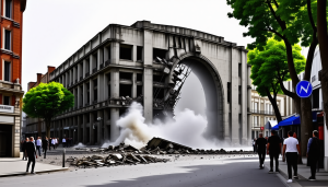 à toulouse, près de l’arche marengo, un immeuble menacé s’effondre partiellement, mettant en lumière les dangers liés aux risques d’affaissement dans la zone.