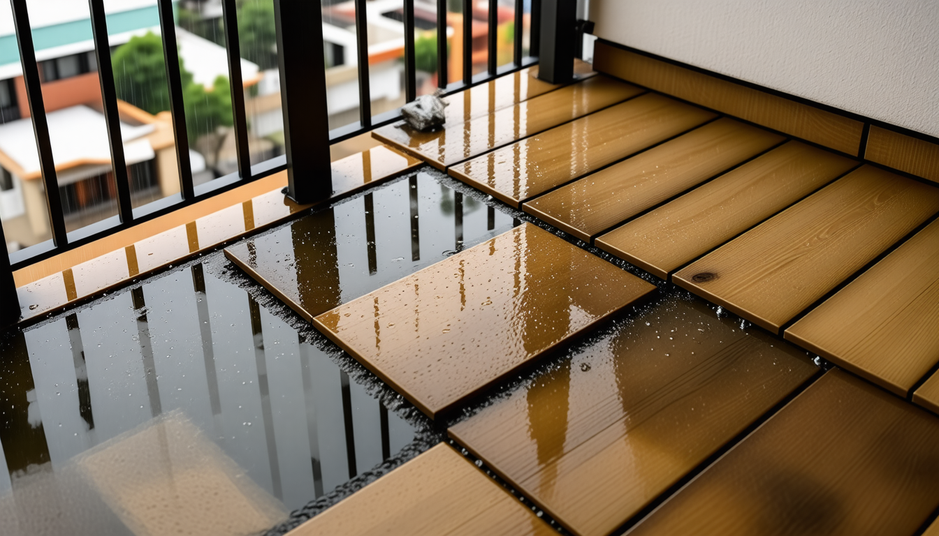 les dalles en bois clipsables réchauffent un balcon, mais le premier orage peut révéler un piège lié à l’évacuation de l’eau et à la ventilation.